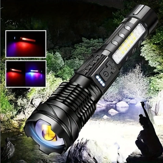 Super Powerful Rechargeable LED Flashlight – Adjustable Focus Torch with Flood & Spot Light for Camping, Fishing, Hunting & Emergencies