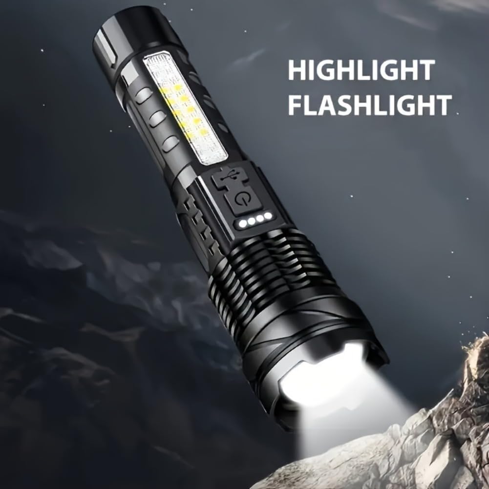 Super Powerful Rechargeable LED Flashlight – Adjustable Focus Torch with Flood & Spot Light for Camping, Fishing, Hunting & Emergencies