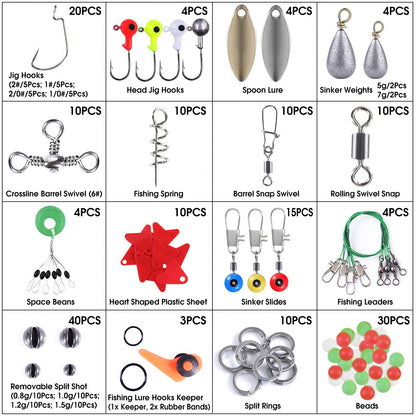 188-Piece Fishing Accessory Kit – Portable Tackle Box Set with Hooks, Sinkers, Lures & Swivels for Freshwater & Saltwater Fishing