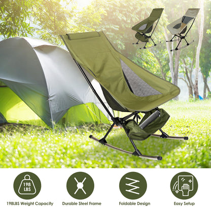 Portable Camping Rocking Chair – High Back Folding Rocker with Carry Bag, 198 lb Capacity for Camping, Fishing & Outdoor Relaxation