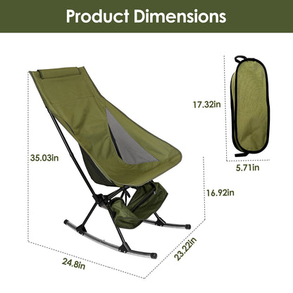 Portable Camping Rocking Chair – High Back Folding Rocker with Carry Bag, 198 lb Capacity for Camping, Fishing & Outdoor Relaxation