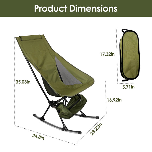 Portable Camping Rocking Chair – High Back Folding Rocker with Carry Bag, 198 lb Capacity for Camping, Fishing & Outdoor Relaxation