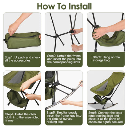 Portable Camping Rocking Chair – High Back Folding Rocker with Carry Bag, 198 lb Capacity for Camping, Fishing & Outdoor Relaxation