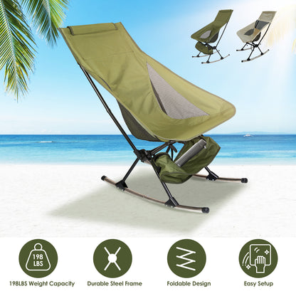 Portable Camping Rocking Chair – High Back Folding Rocker with Carry Bag, 198 lb Capacity for Camping, Fishing & Outdoor Relaxation