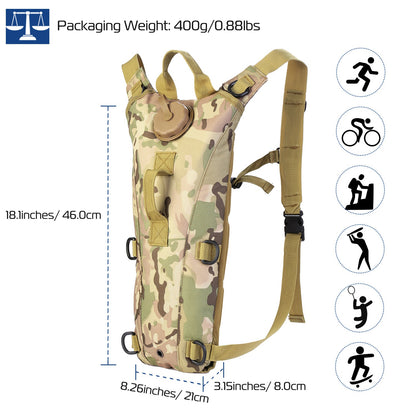 3L Tactical Hydration Backpack – Adjustable Water Bladder Pack with Bite Valve for Hiking, Cycling, Running & Climbing