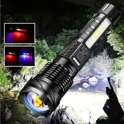 Super Powerful Rechargeable LED Flashlight – Adjustable Focus Torch with Flood & Spot Light for Camping, Fishing, Hunting & Emergencies