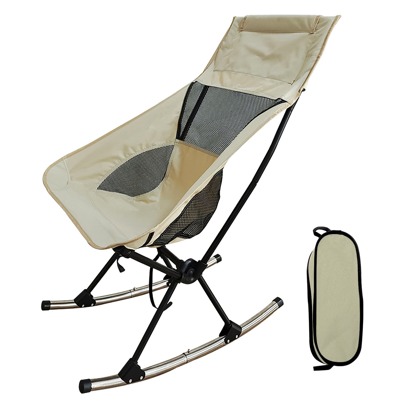 Portable Camping Rocking Chair – High Back Folding Rocker with Carry Bag, 198 lb Capacity for Camping, Fishing & Outdoor Relaxation