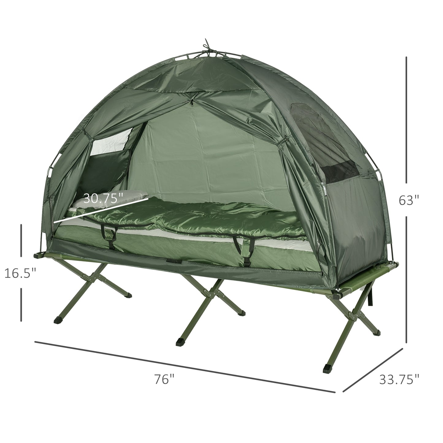 All-in-One Folding Camping Cot with Tent – Elevated Sleeping Cot with Sleeping Bag, Air Mattress & Pillow for Adult Camping