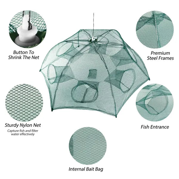 Foldable Fishing Trap Net – Automatic Pop-Up Bait Trap for Shrimp, Minnow, Crab & Lobster