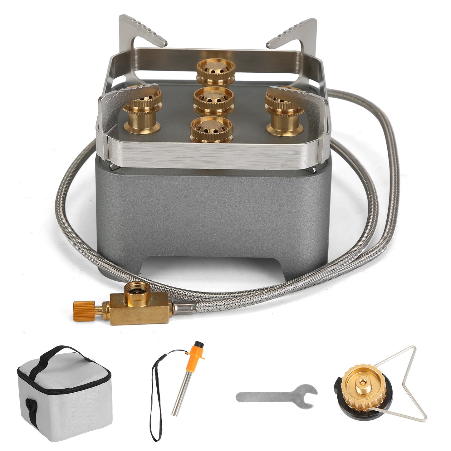 12000W Portable Camping Stove With Cassette Adapter Windproof Outdoor Backpacking Burner With Carrying Case Igniter For Outdoor Hiking Camping Picnic Backpacking