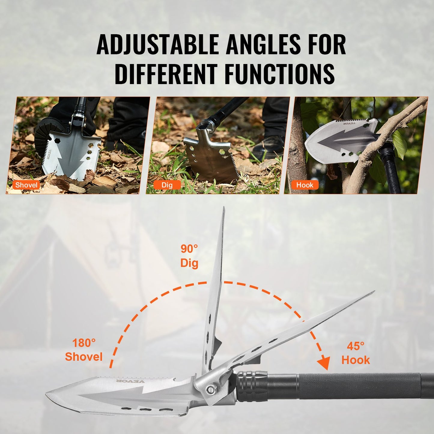 Heavy-Duty Survival Shovel — 11-in-1 Folding Tactical Multi-Tool for Camping & Outdoor Use
