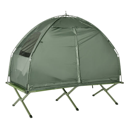 All-in-One Folding Camping Cot with Tent – Elevated Sleeping Cot with Sleeping Bag, Air Mattress & Pillow for Adult Camping