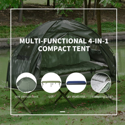 All-in-One Folding Camping Cot with Tent – Elevated Sleeping Cot with Sleeping Bag, Air Mattress & Pillow for Adult Camping