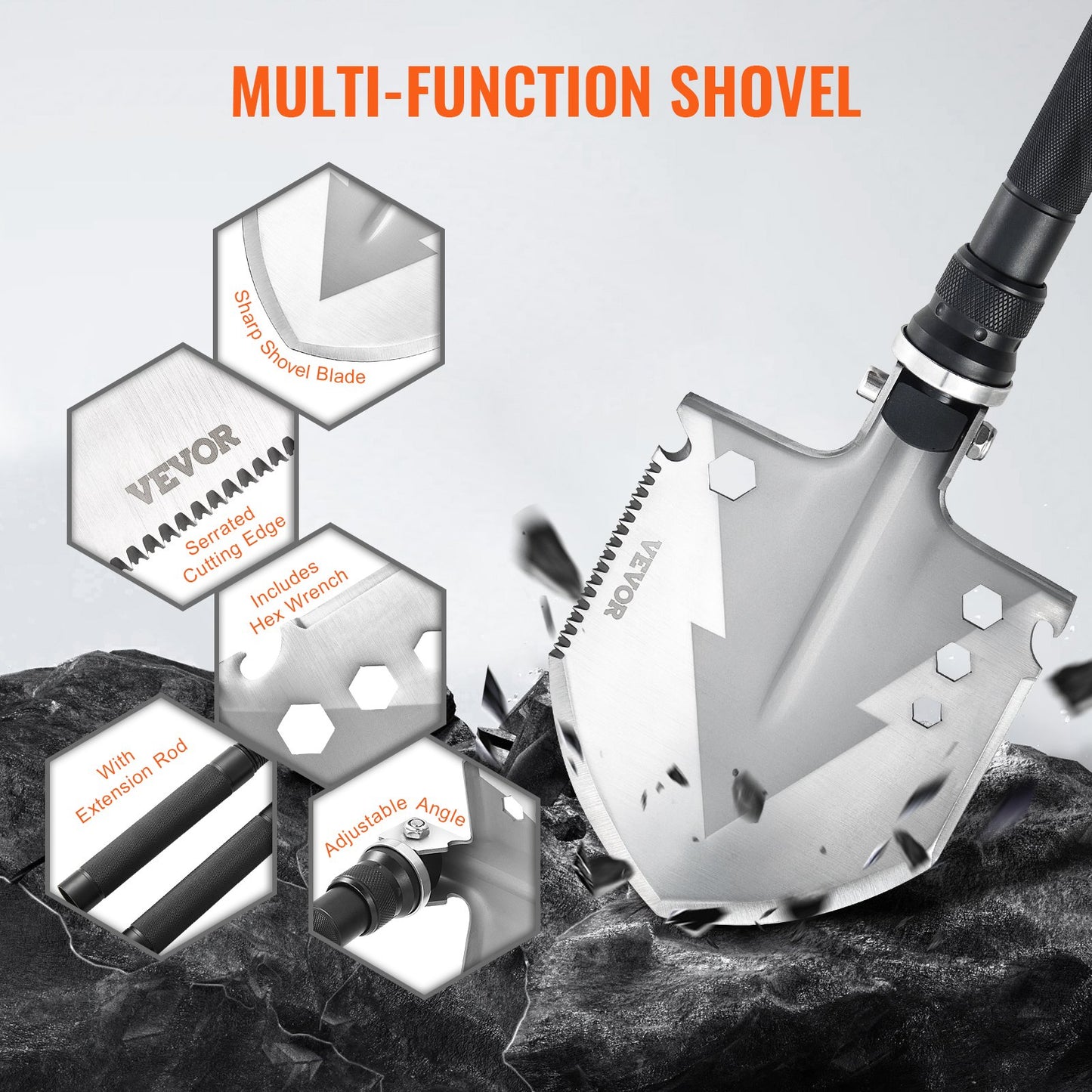 Heavy-Duty Survival Shovel — 11-in-1 Folding Tactical Multi-Tool for Camping & Outdoor Use