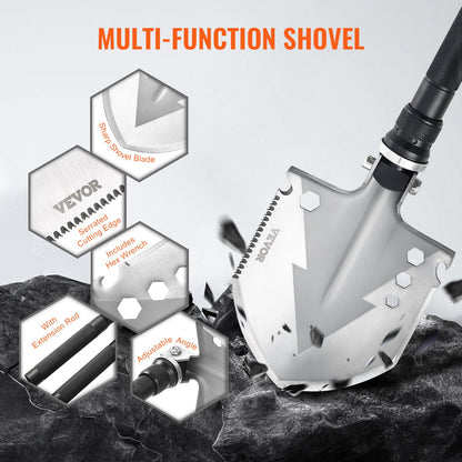 Heavy-Duty Survival Shovel — 11-in-1 Folding Tactical Multi-Tool for Camping & Outdoor Use