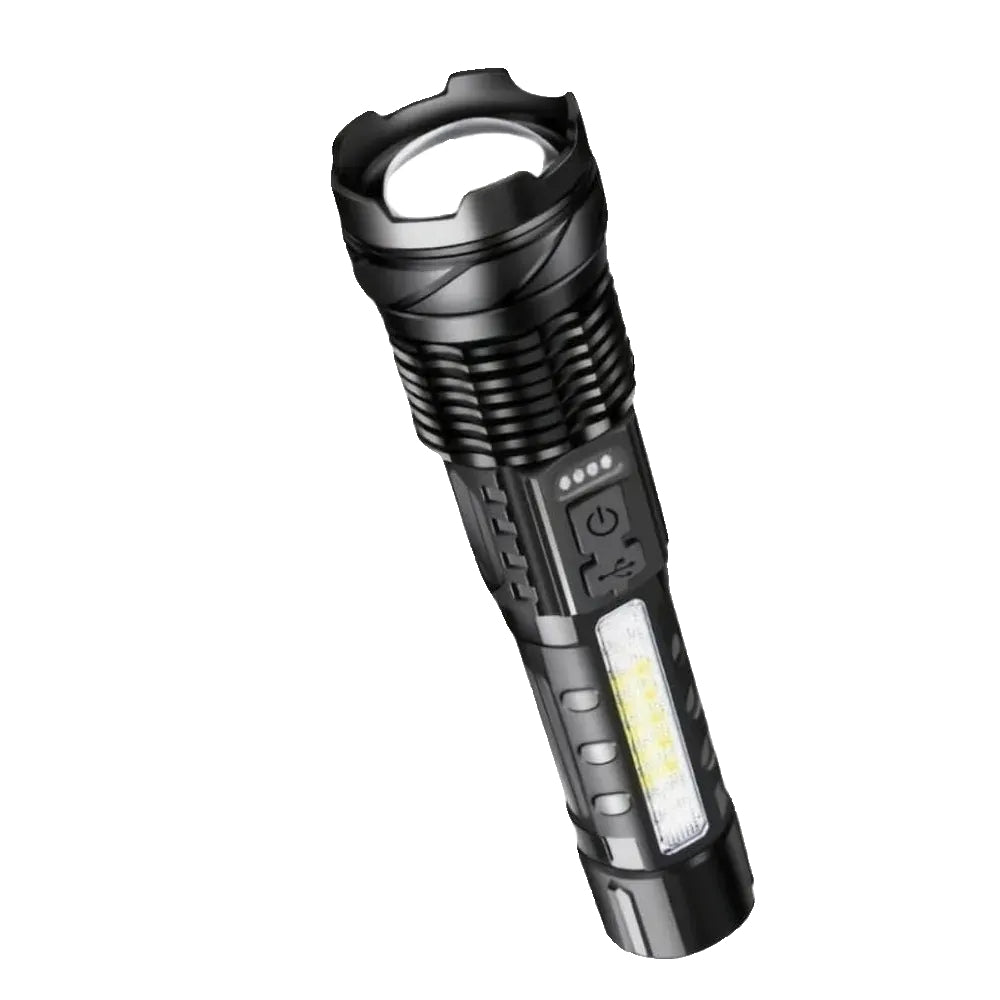 Super Powerful Rechargeable LED Flashlight – Adjustable Focus Torch with Flood & Spot Light for Camping, Fishing, Hunting & Emergencies