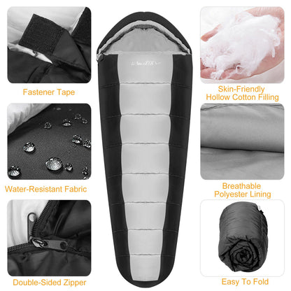 Mummy Sleeping Bag for Adults – 3-Season Warm & Water-Resistant Camping Sleeping Bag for Spring, Fall & Winter