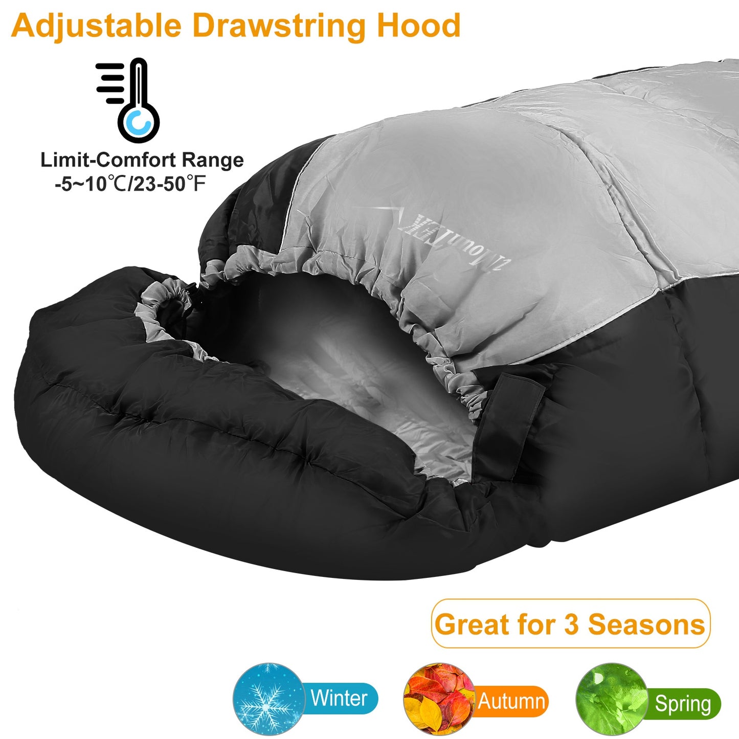 Mummy Sleeping Bag for Adults – 3-Season Warm & Water-Resistant Camping Sleeping Bag for Spring, Fall & Winter