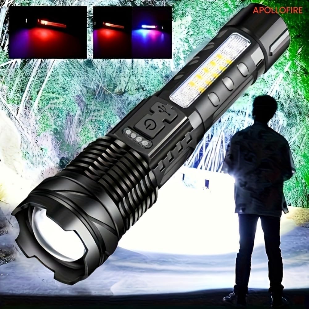 Super Powerful Rechargeable LED Flashlight – Adjustable Focus Torch with Flood & Spot Light for Camping, Fishing, Hunting & Emergencies