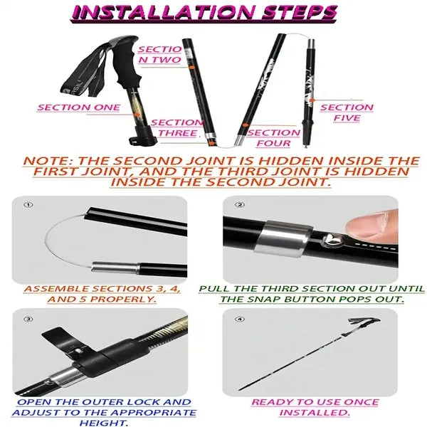 5-Section Collapsible Hiking Poles - Lightweight Trekking Poles With Secure External Lock, Adjustable Length, Sturdy - Ergonomic EVA Grip For Mountain Climbing, Camping, Trail Hiking - Perfect Gift Fo