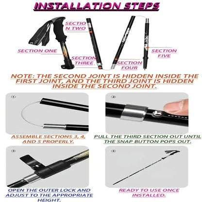 5-Section Collapsible Hiking Poles - Lightweight Trekking Poles With Secure External Lock, Adjustable Length, Sturdy - Ergonomic EVA Grip For Mountain Climbing, Camping, Trail Hiking - Perfect Gift Fo