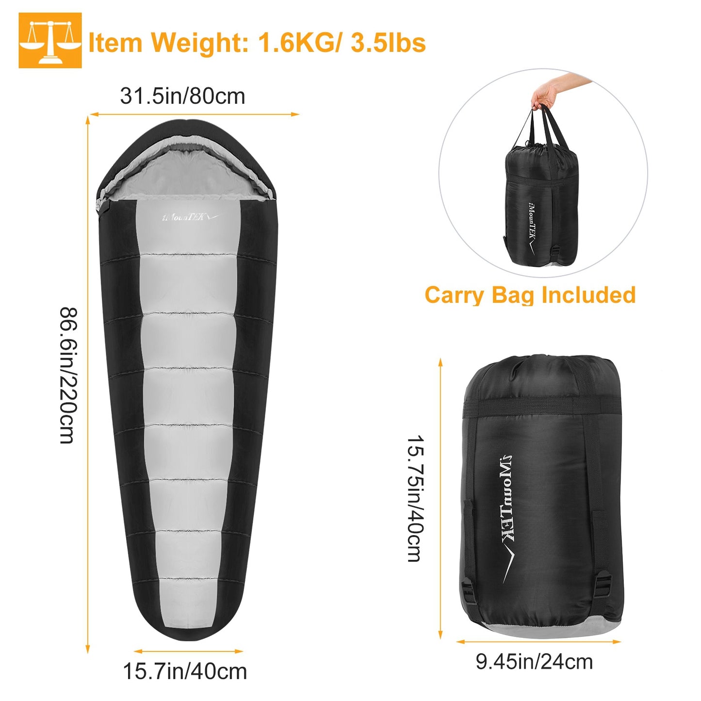 Mummy Sleeping Bag for Adults – 3-Season Warm & Water-Resistant Camping Sleeping Bag for Spring, Fall & Winter