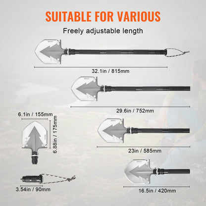 Heavy-Duty Survival Shovel — 11-in-1 Folding Tactical Multi-Tool for Camping & Outdoor Use